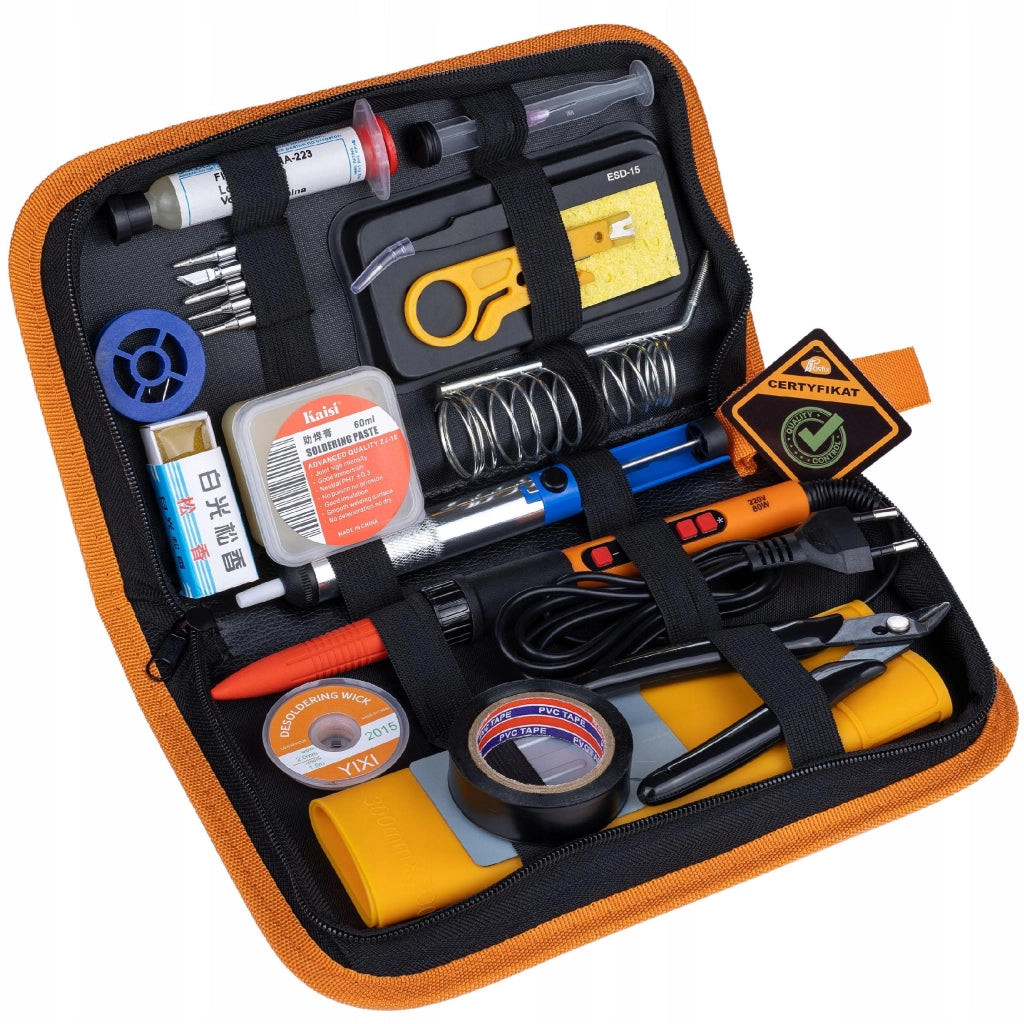 Set di Saldatura Rosfix Pro 80W LCD – 16 in 1 con Accessori | 180–500°C | Precisione e Sicurezza | ESD, RMA-223, ZJ-18