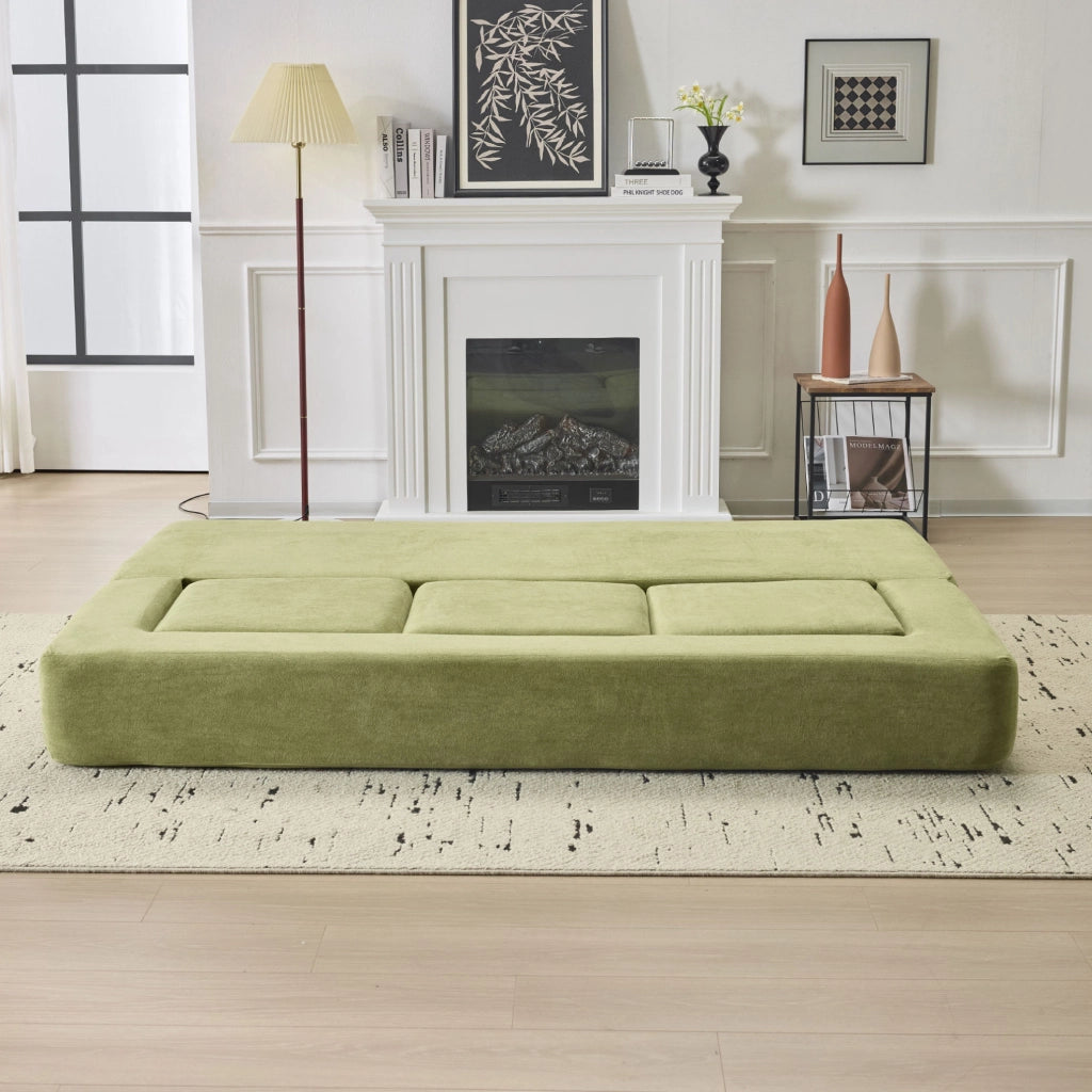 Divano letto da pavimento modulare in ciniglia verde