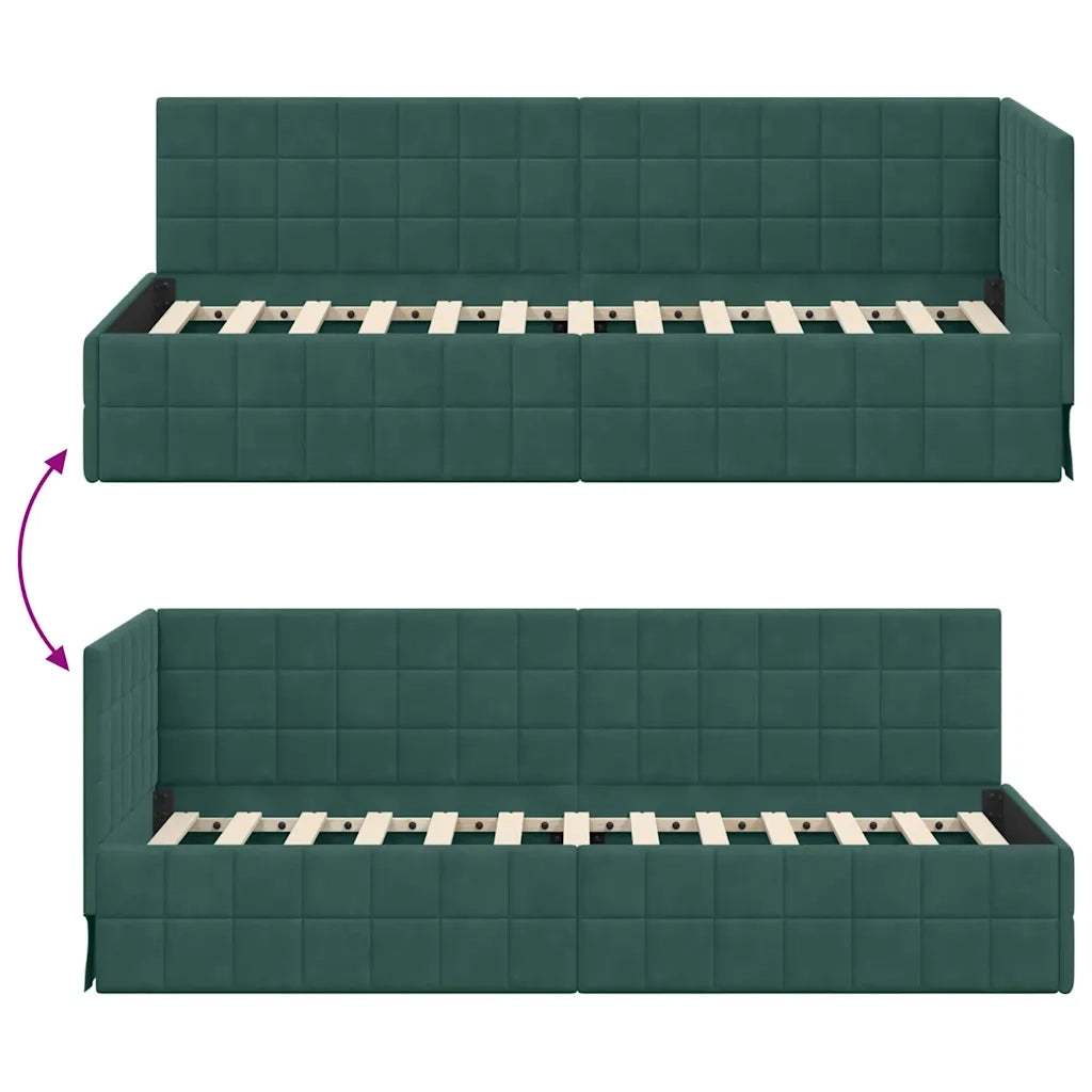 Letto singolo | Letto per adulti | Cornice del letto ad angolo Verde Scuro 80 cm x 200 cm Velluto