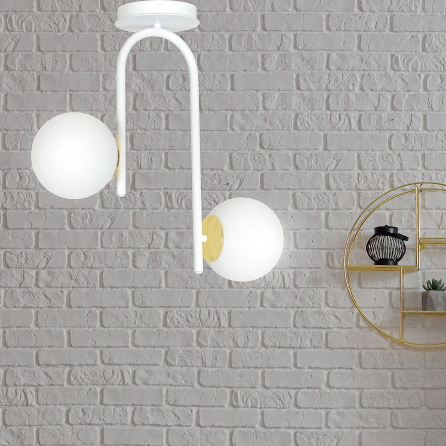 Plafoniera Emibig Ragnar 2 bianco oro vetro 2xE14 46cm