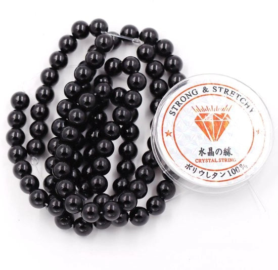 Kralen con corda per la creazione di accessori in proprio Pietre per collane di DIY Energetici pietre bracciale terapeutico 10 mm = 76 pezzi e 1 rotolo di corda Onice 10 mm