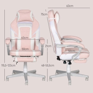Sedia da gaming girevole con poggiapiedi e schienale reclinabile con cuscini lombare e cervicale in similpelle rosa