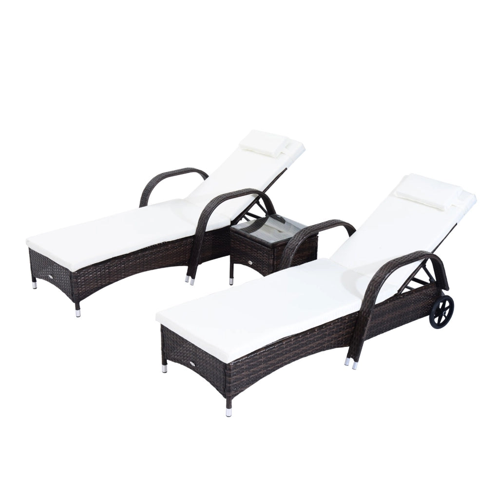 Easycomfort Set da Giardino con 2 Sedie a Sdraio con Schienale Reclinabile e Tavolino Basso in Rattan PE, Marrone