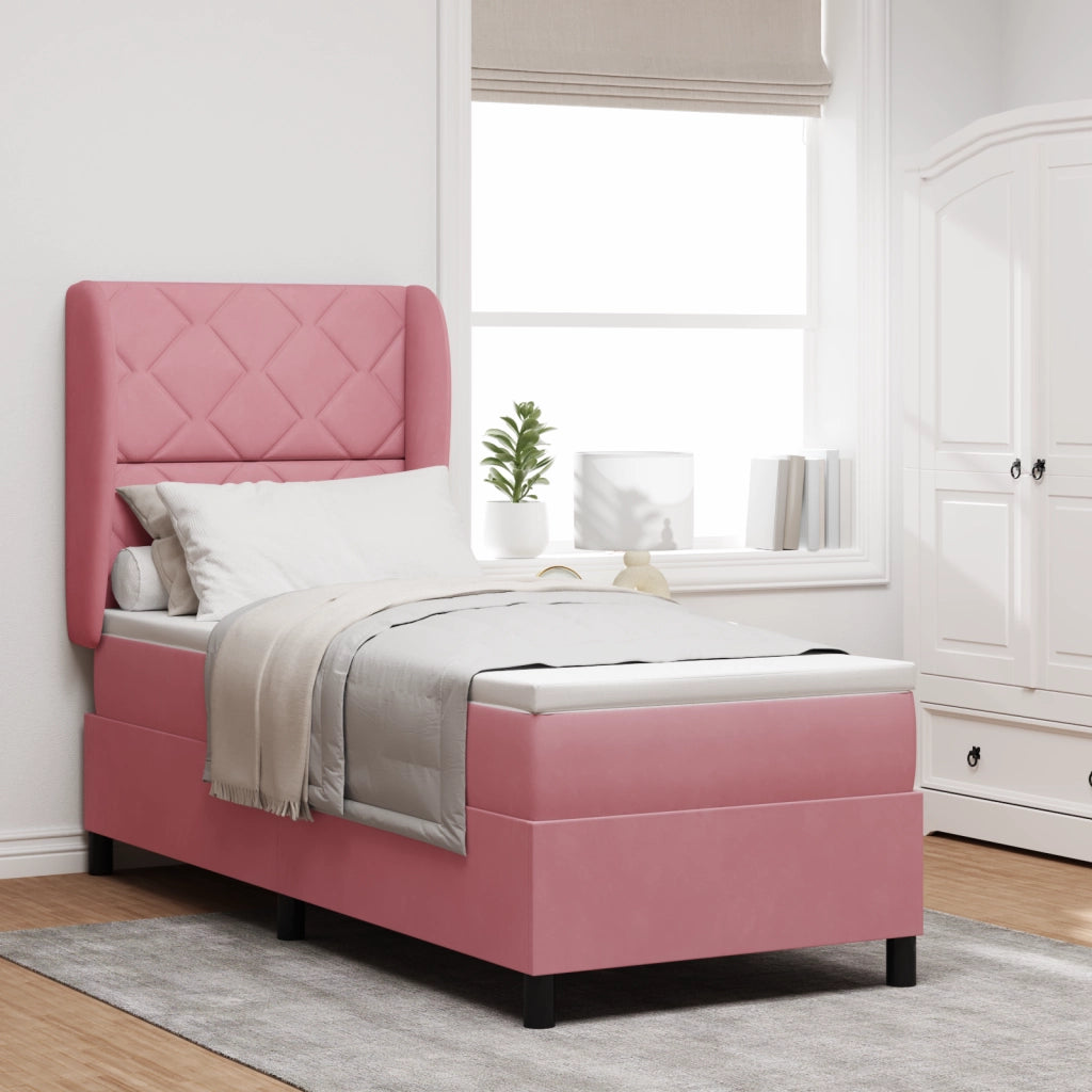 Letto a Molle con Materasso Rosa 80x200 cm Velluto