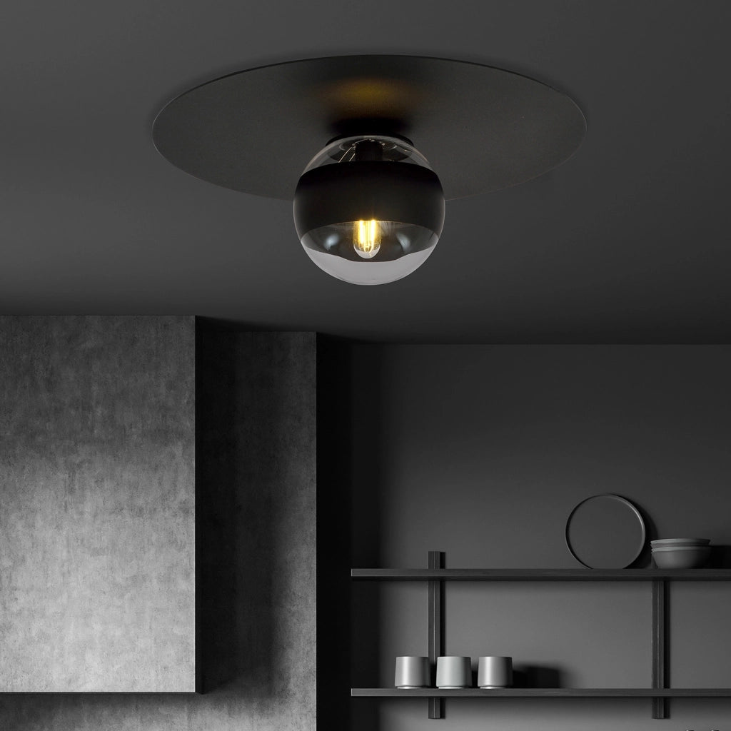 Plafoniera Minimal Mnemosine Acciaio Nero 1 Luce E14 Ip20