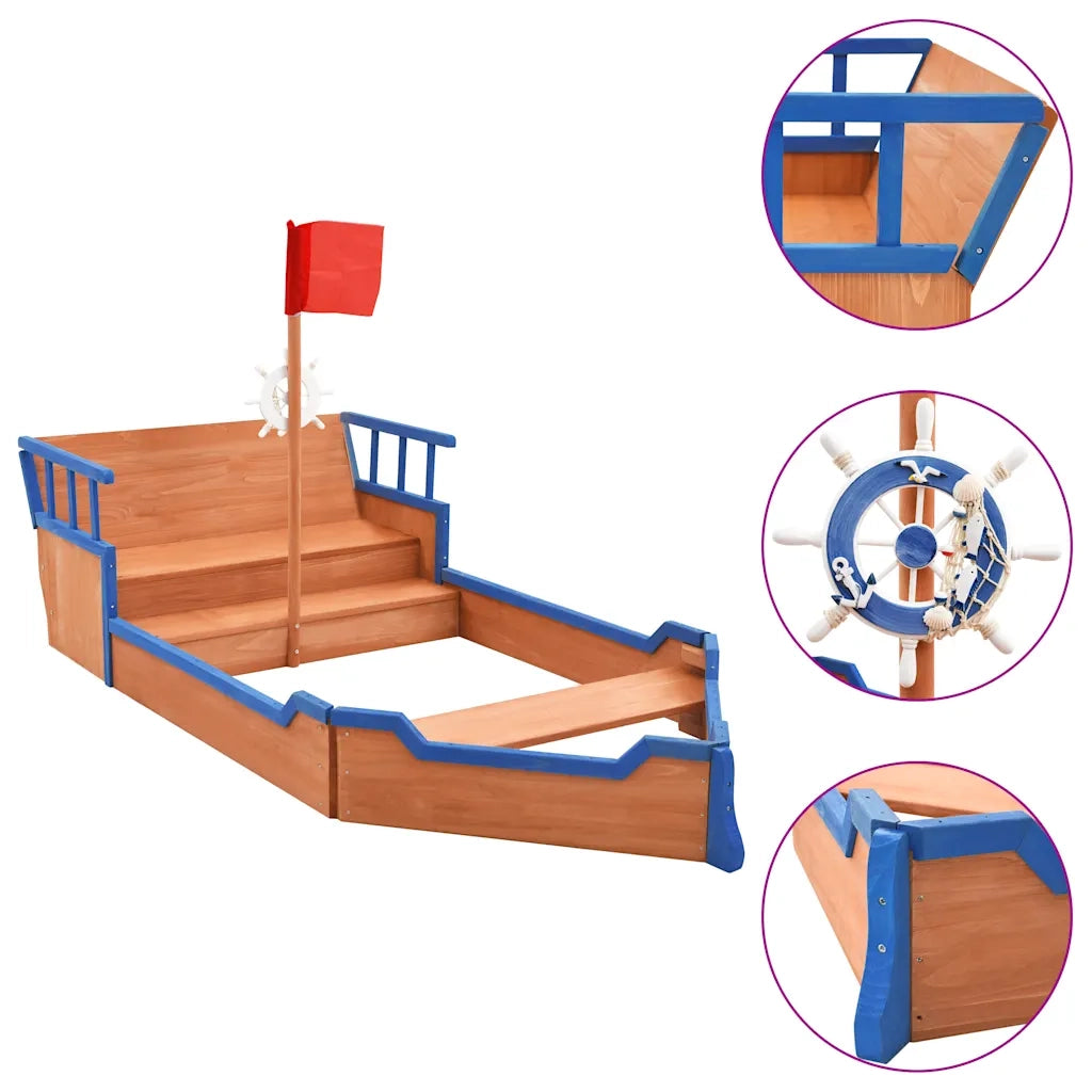 Sabbiera Nave dei Pirati in Legno di Abete 190x94,5x101 cm cod mxl 68652