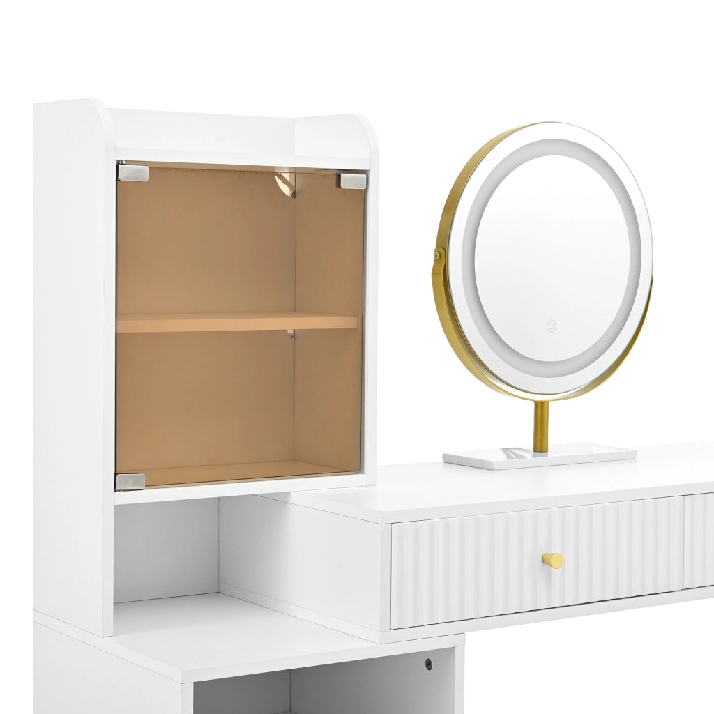 Scrivania Toeletta con Specchio LED ¨C MINIMAL ¨C Bianco, 4 Cassetti, Armadio, 100x40x125 cm