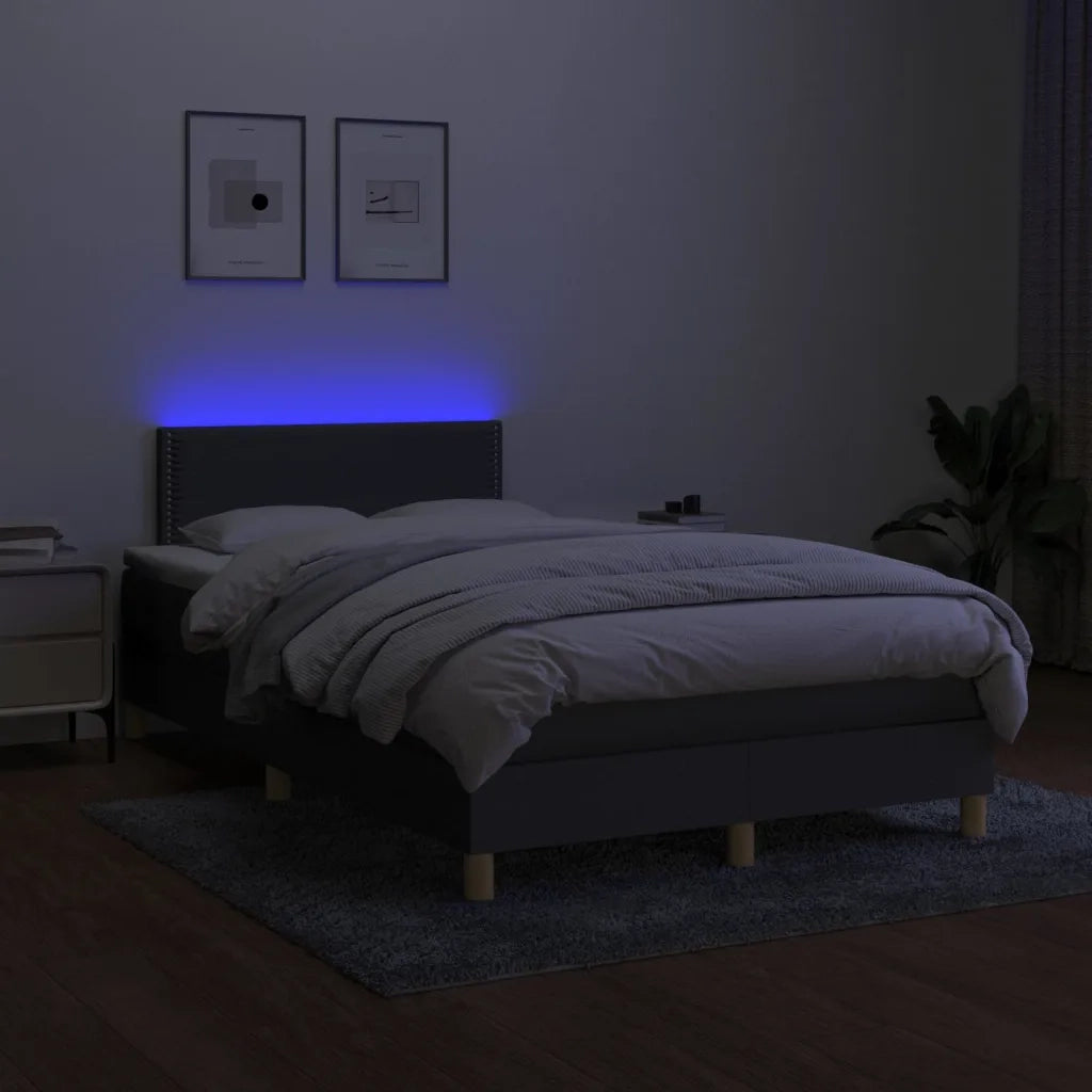 Letto a Molle Materasso e LED Grigio Scuro 120x200cm in Tessuto 3133622