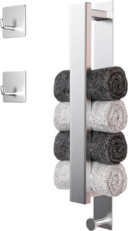 Houder per asciugamani autoadesivo per bagno e cucina - asciugamani per ospiti con 2 ganci per asciugamani - 40 cm acciaio inox argentato