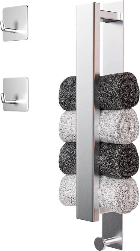 Houder per asciugamani autoadesivo per bagno e cucina - asciugamani per ospiti con 2 ganci per asciugamani - 40 cm acciaio inox argentato
