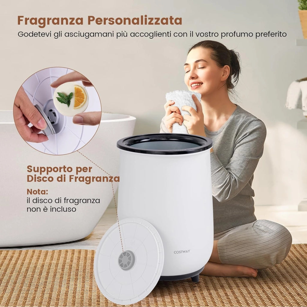 COSTWAY 23L Secchio Riscaldatore di Asciugamani, Secchiello con Portadischi Profumato, 3 Livelli di Riscaldamento, Timer e Spegnimento Automatico (Nero)
