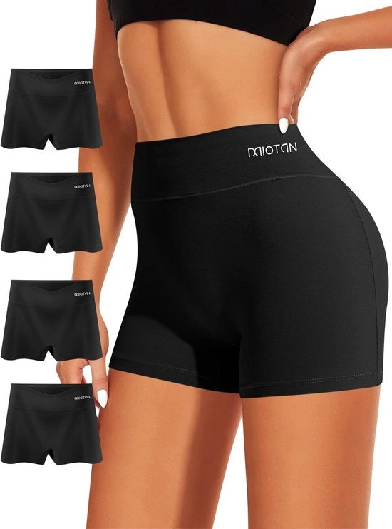 Boxer da Donna - Set di 4 - Alta Cintura - Respirante - Cotone/Spandex - Cintura a Doppia Fascia - Copertura Totale - Intimo
