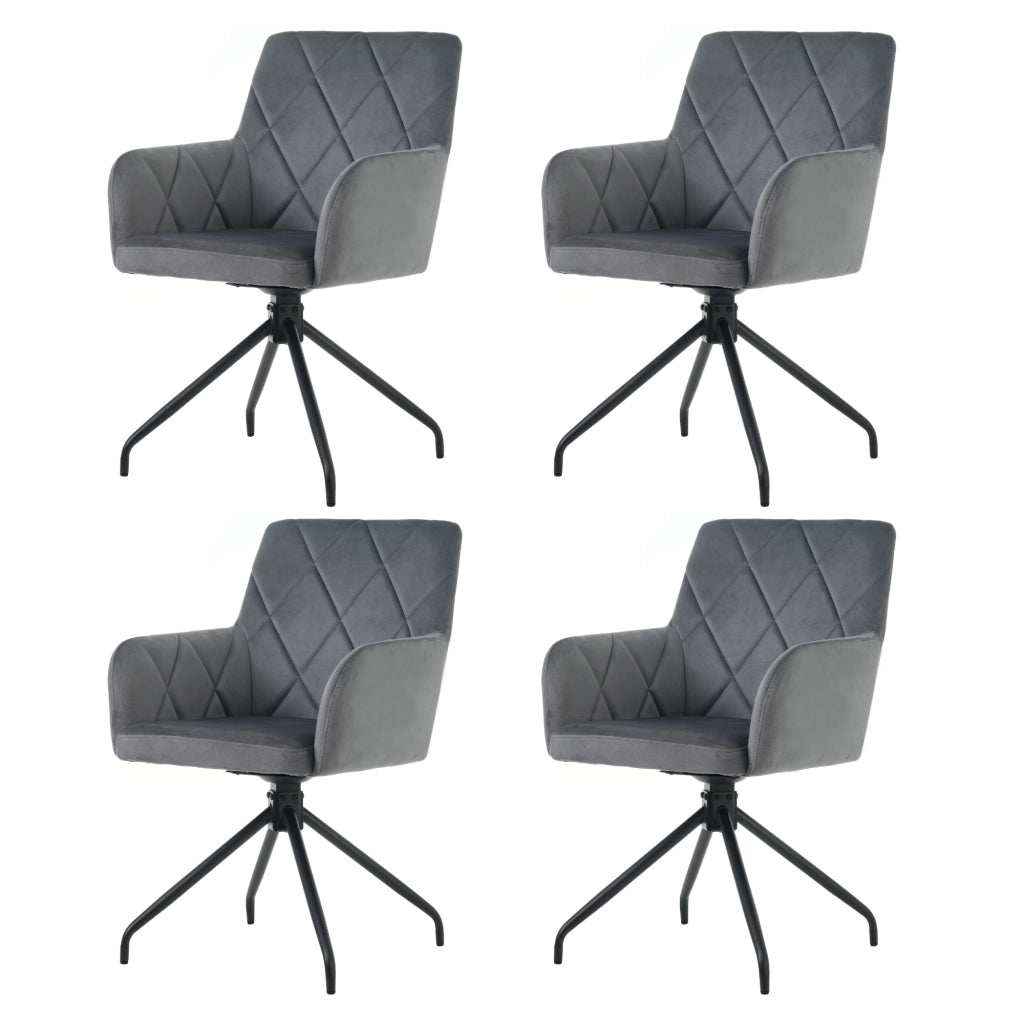 Set 4 Sedie da Pranzo Girevoli Imbottite ¨C MINIMAL ¨C Velluto Antracite, Gambe in Metallo