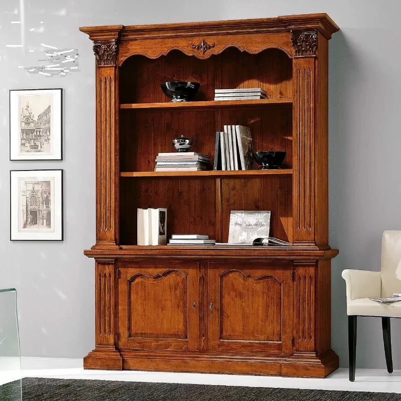 Libreria 2 porte in legno massello tinta noce l.164 x p.53 h.225 - Mobili 2G