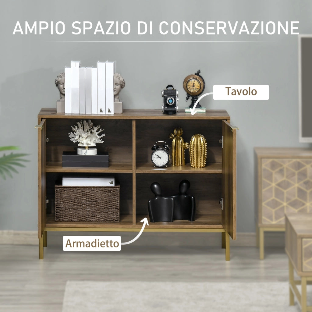Mobile da Ingresso Moderno ¨C Xylo ¨C Decori Dorati Gambe Acciaio 99x39x75.5cm