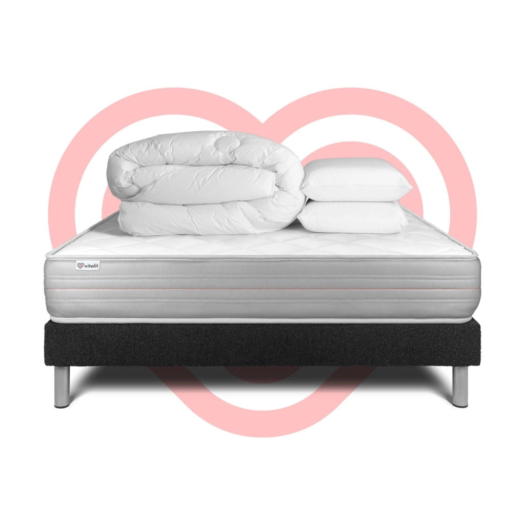 Pacchetto letto completo - Materasso 160x200cm + Box spring con doghe (kit) + 2 cuscini + Piumino - Vitalmemo