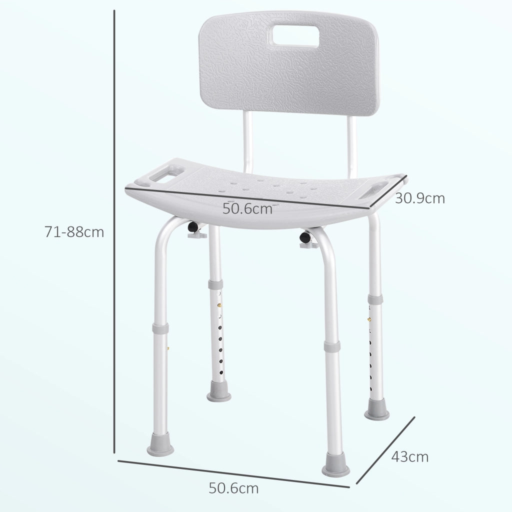 Sedia da Doccia per Bagno in Alluminio e Plastica Altezza Regolabile 8 Livelli 71-88cm Piedini Antiscivolo