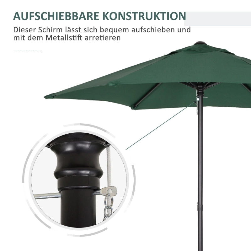 Ombrello esagonale pieghevole 196 cm stabile da mercato con manovella protezione solare per balcone giardino e spiaggia colore verde
