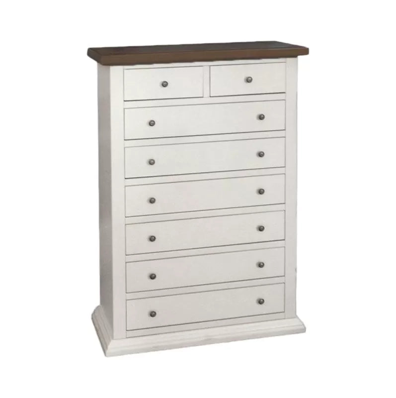 Cassettiera 8 cassetti in legno shabby bianco e noce 87x40x125 - Mobili 2G