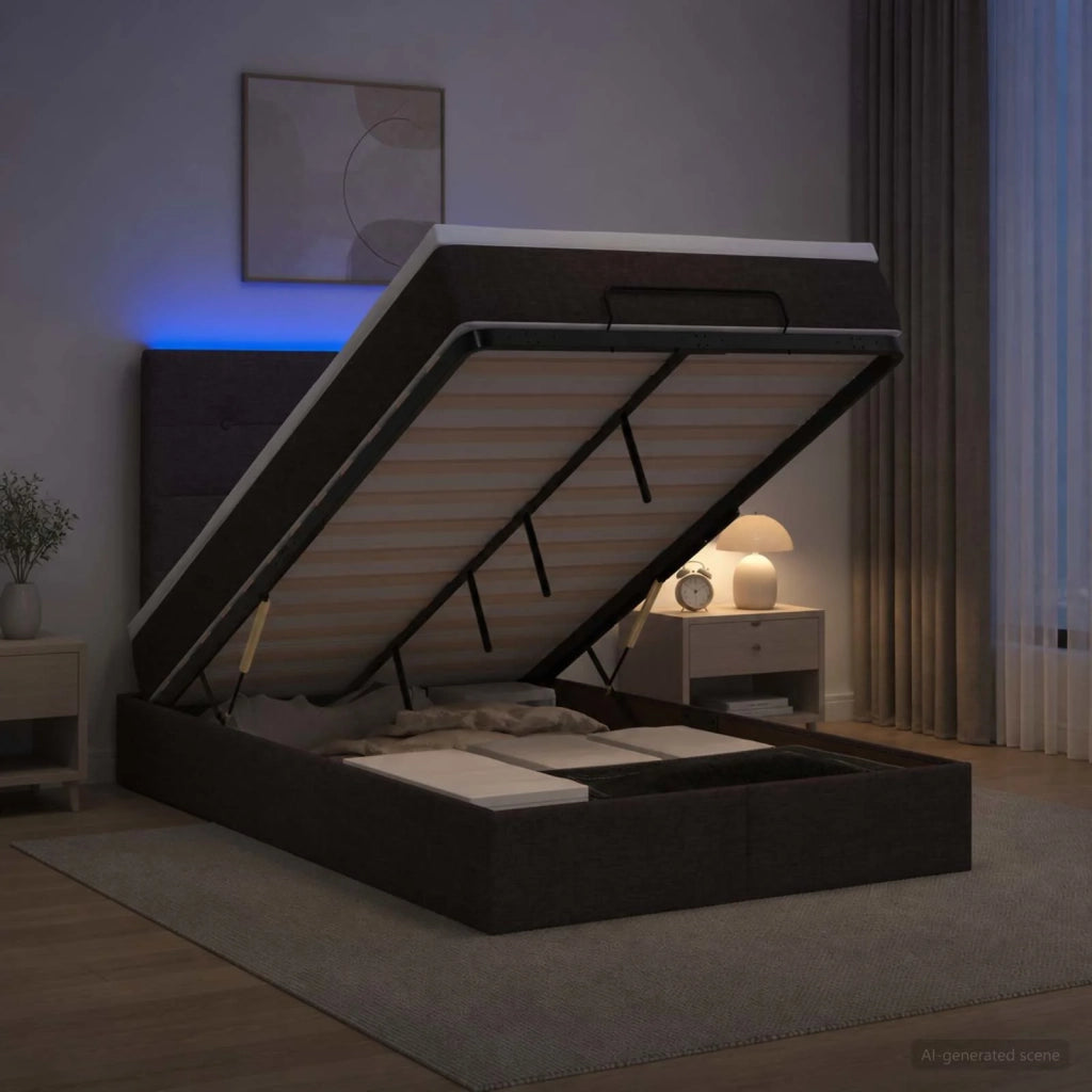 Letto Ottomano con Materasso e LED Marrone Scuro 120 x 190 cm 3458058