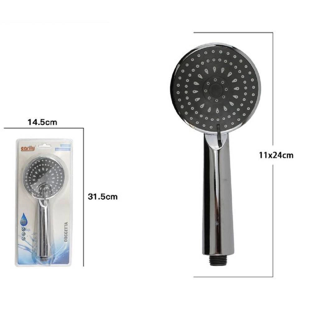 Trade Shop - Soffione Doccia 11 X 24 Cm Doccetta Multigetto Di 3 Tipi Regolabile Tonda 69107 -