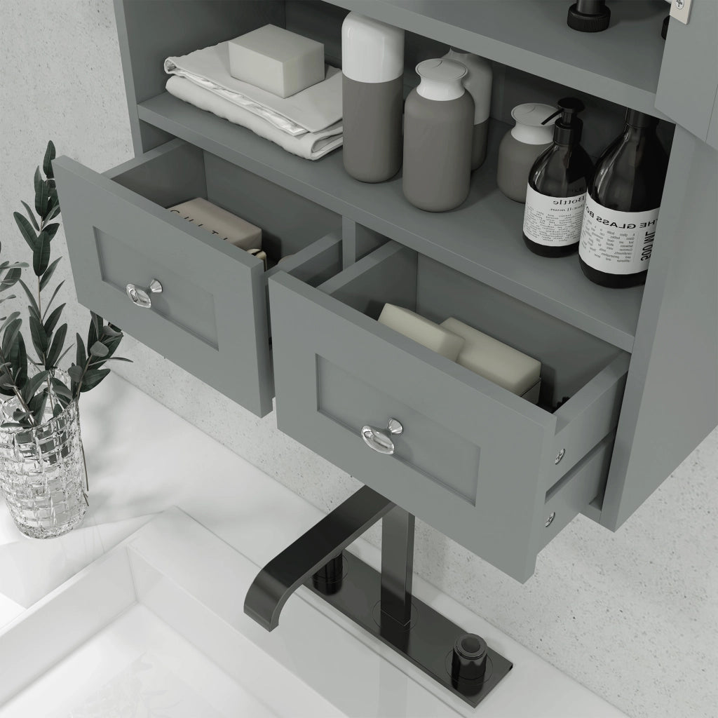 Mobiletto da Bagno Sospeso con Ante e Cassetti ¨C Zephmum ¨C Grigio 50.8x17.8x66 cm