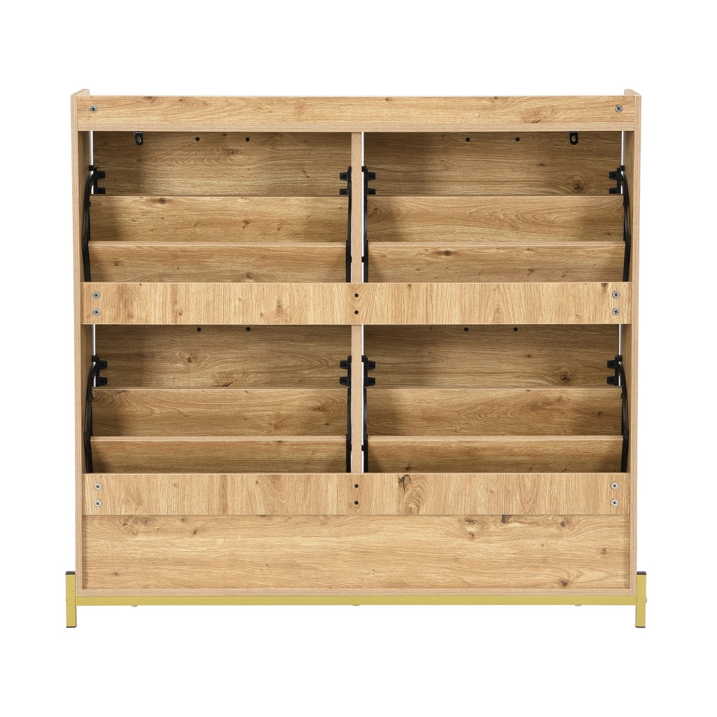 Mobile Scarpiera con 4 Ante e Ripiano Superiore; Salvaspazio; Stile Naturale; in MDF; 108;5×24×100 cm; Legno