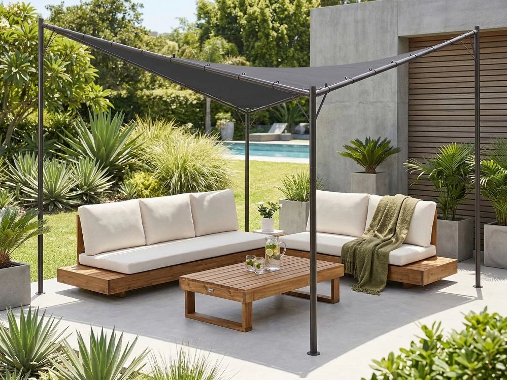 Gazebo da giardino con struttura in metallo e tessuto grigio scuro 300 x 300 cm pergola esterno terrazzo
