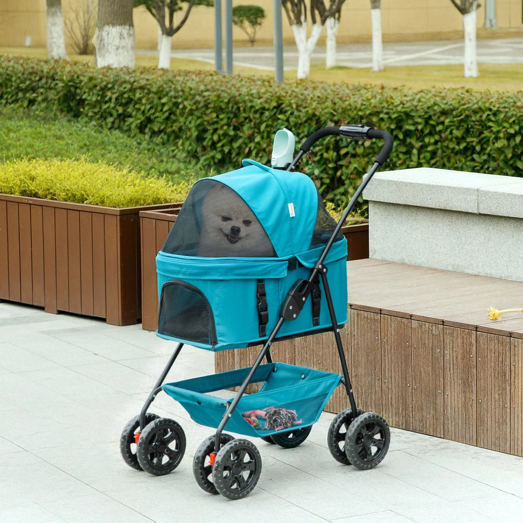 Carrello per Animali 3 in 1 Pieghevole con Ruote e Borsa ¨C zephmum ¨C Turchese