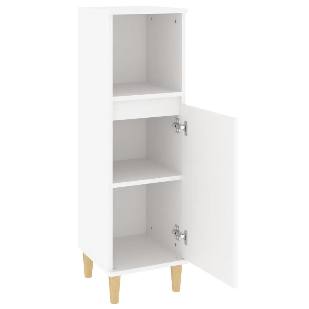 Mobiletto da bagno bianco dal design pulito 30 x 30 x 100 cm con pratici vani contenitori realizzato in legno composito bianco 02_0048403
