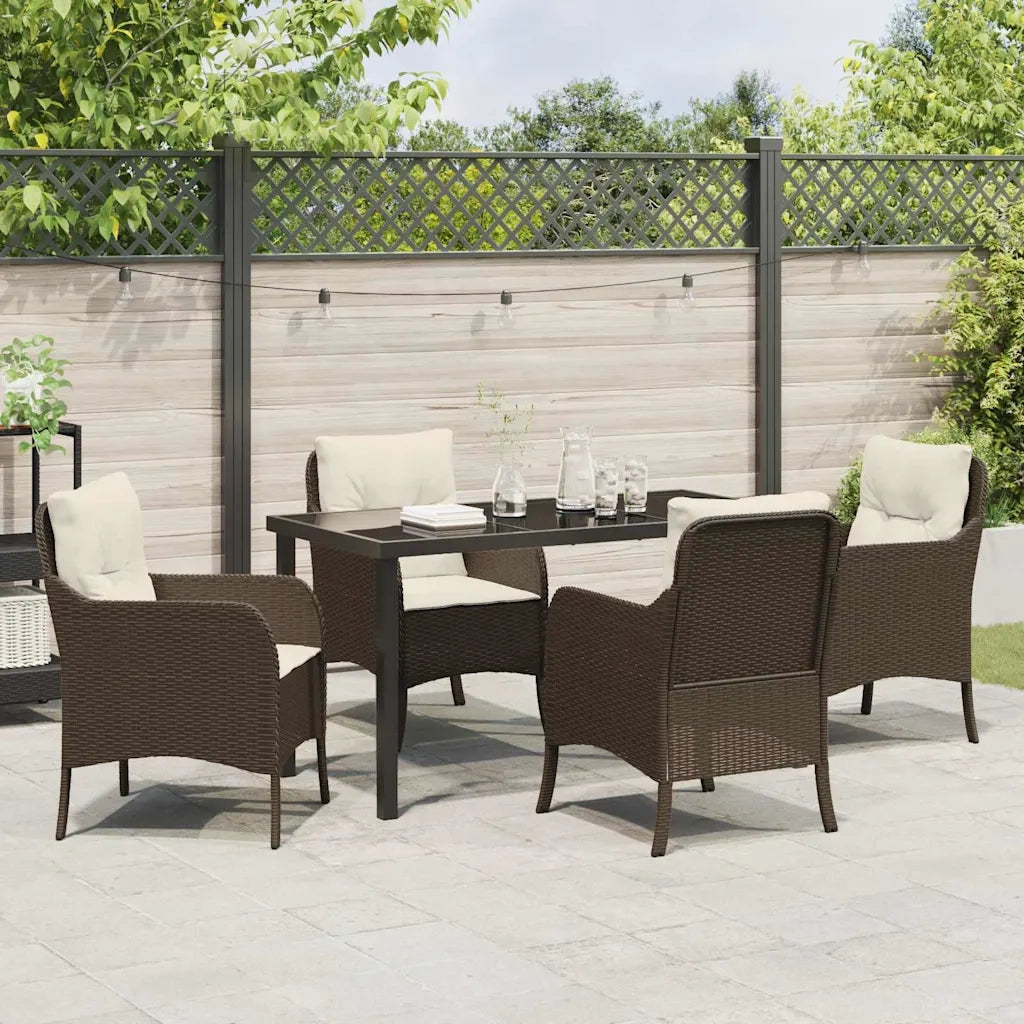 Set da Pranzo per Giardino con cuscino 5 pcs Marrone polyrattan 3380157