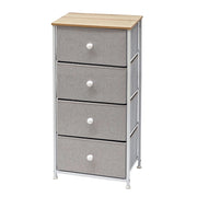 Trade Shop - Mobiletto Multiuso Salvaspazio 4 Cassetti Effetto Tessuto In Legno Naturale Tnt Grigio -