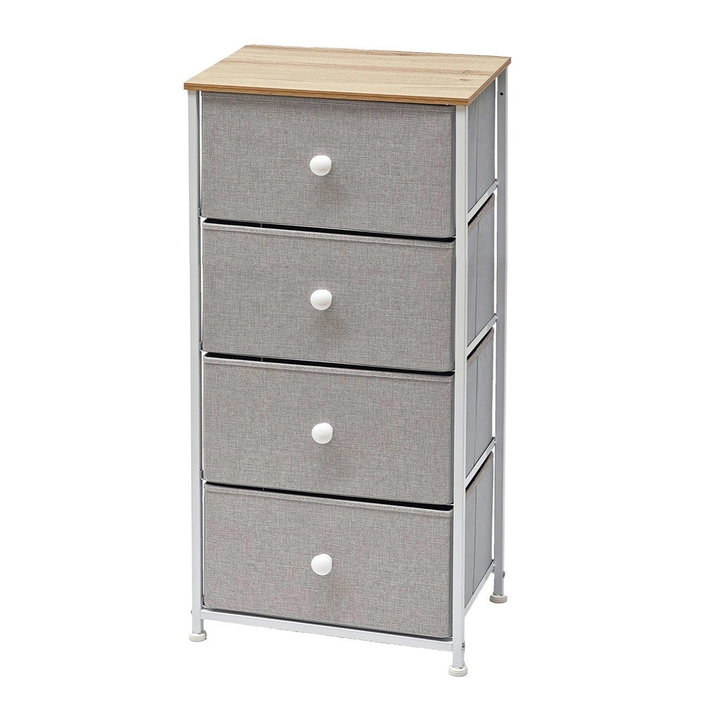 Trade Shop - Mobiletto Multiuso Salvaspazio 4 Cassetti Effetto Tessuto In Legno Naturale Tnt Grigio -