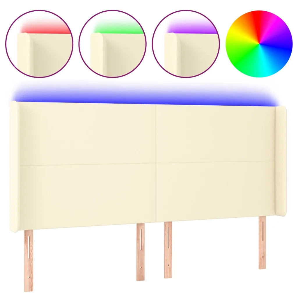 Testiera a LED Crema 203x23x118/128 cm in Similpelle cod mxl 51719
