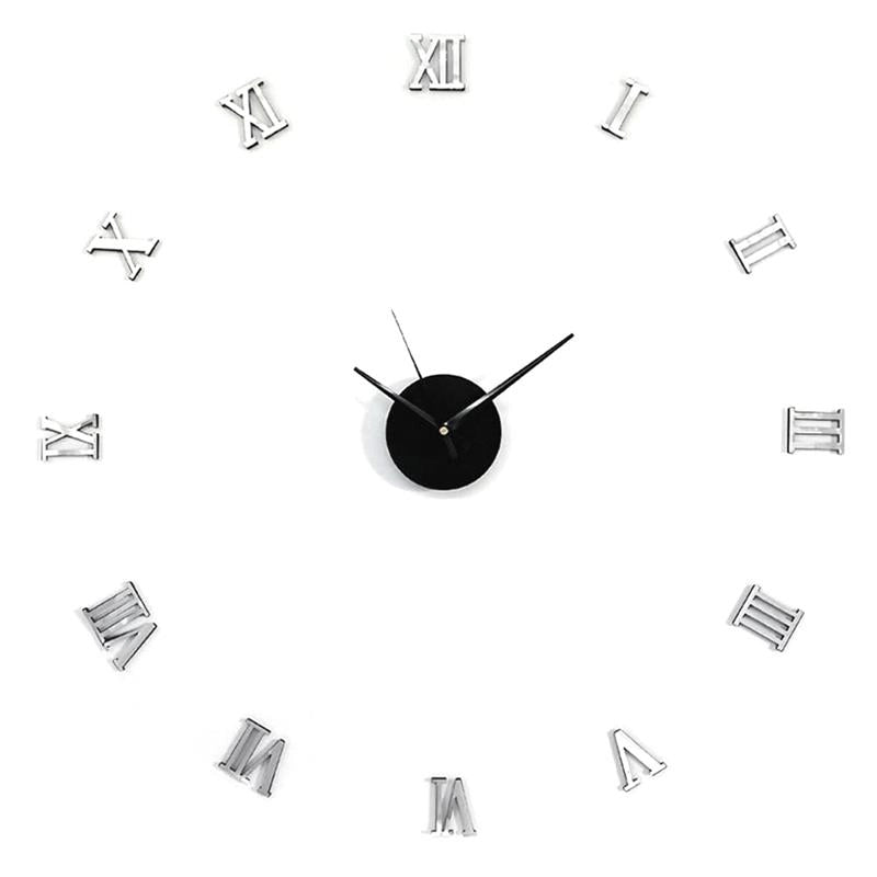 OROLOGIO ADESIVO DA PARETE NUMERI ROMANI SILENZIOSO EFFETTO SPECCHIO 50CM