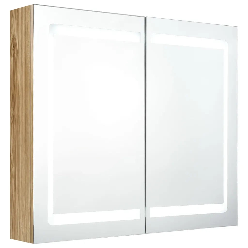 Armadietto Bagno con Specchio e LED-Mobile bagno con specchio Rovere 80x12x68 cm