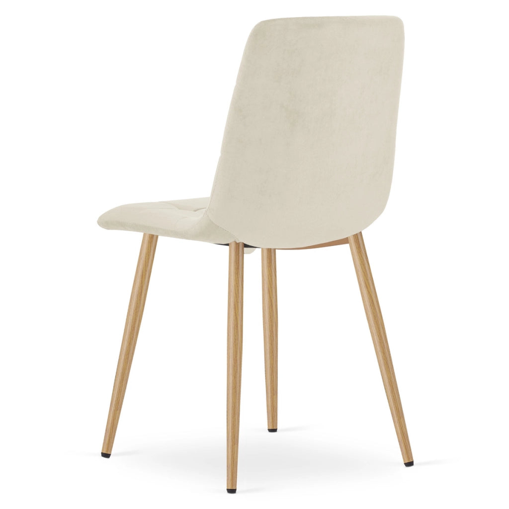 Set di 2 sedie Kara in velluto beige chiaro e gambe effetto legno