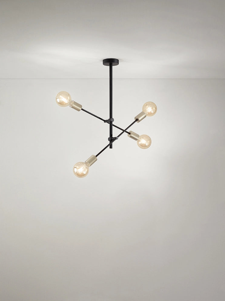 Sospensione in metallo nero opaco + ottone invecchiato Vector d.42cm 4 luci attacco E27
