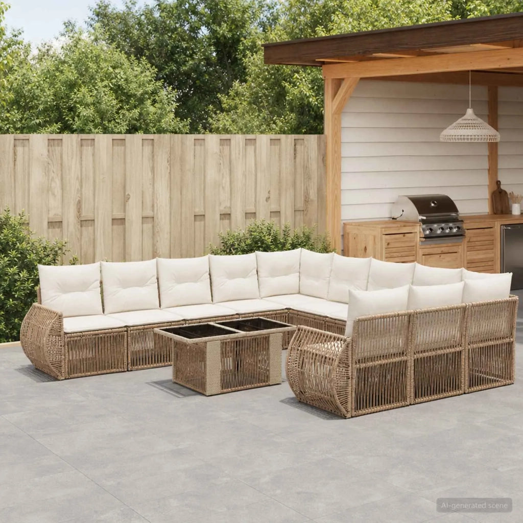 Set Divano da Giardino 12 pz Beige e Bianco Crema polyrattan 3437010