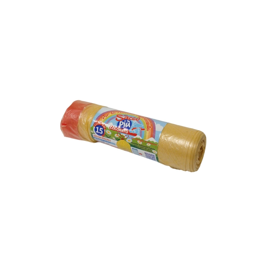 SACCHI RIFIUTI 40L 55X65CM 15PZ GIALLI MANIGLIE