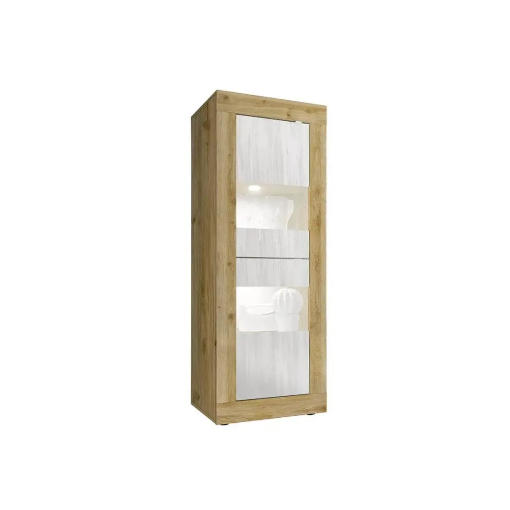 Vetrina design 2 porte collezione ACCESS. Colori bianco e rovere chiaro.