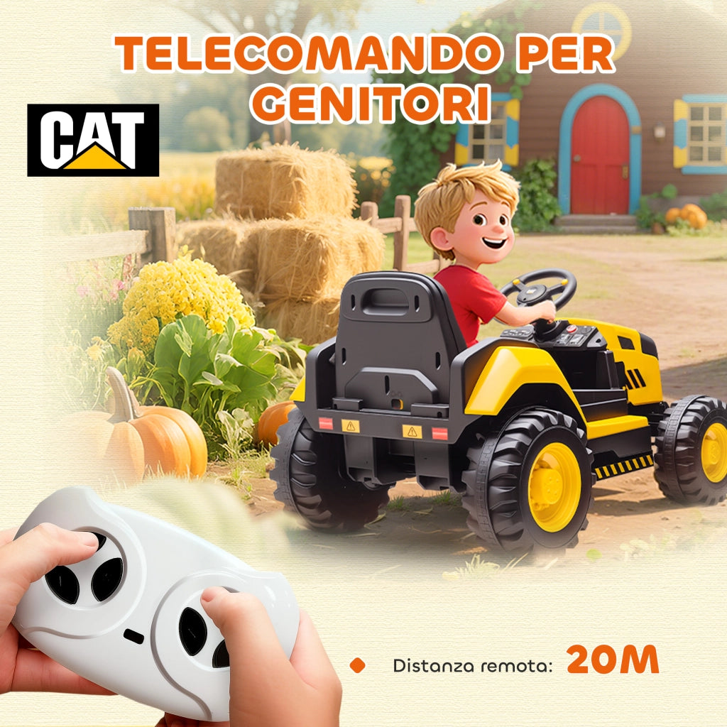 Macchina Elettrica per Bambini 3-6 Anni Marchio Ufficiale CAT 12V. Guida Manuale e con Telecomando. Giallo