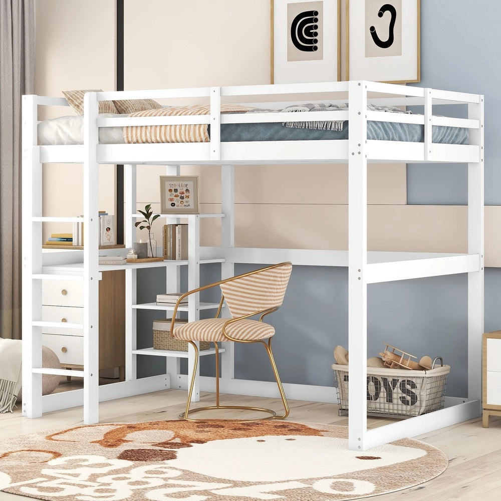 Letto a Soppalco per Bambini con Scrivania e Contenitore ¨C MINIMAL ¨C Pino Bianco 140x200