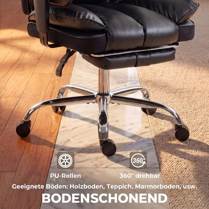 Sedia da ufficio direzionale in similpelle nera, ergonomica, reclinabile 135°, 180 kg