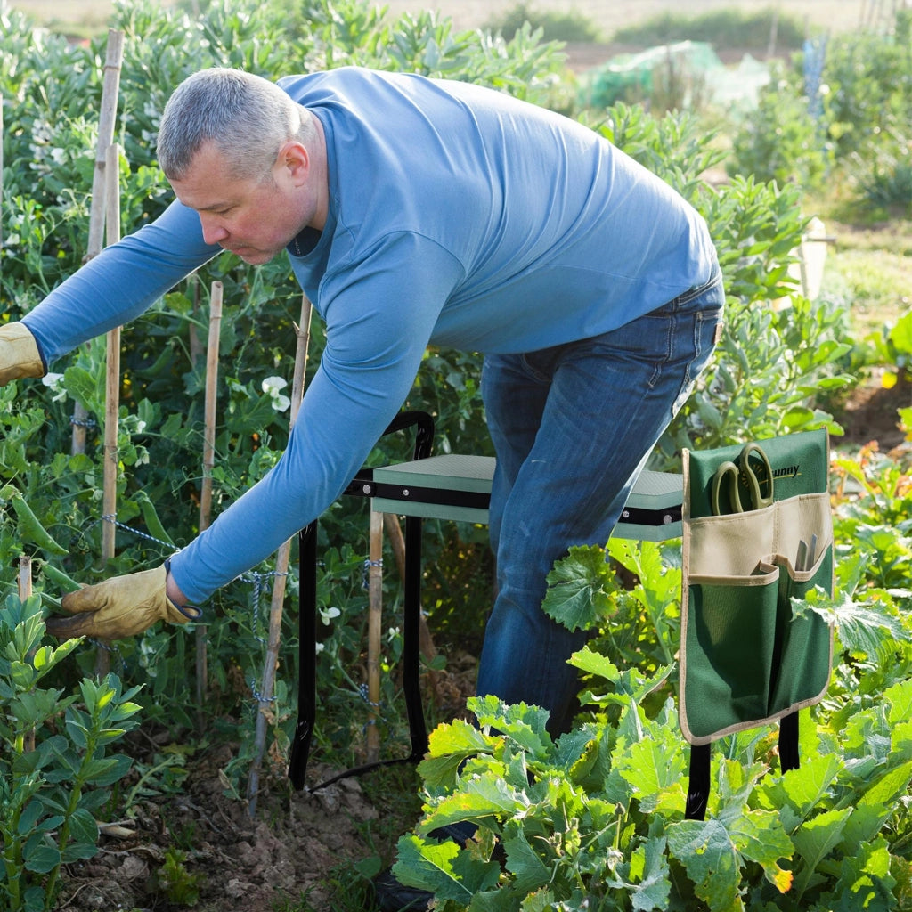 Sgabello Giardino Pieghevole ¨C Xylo ¨C Cuscino Verde con Tasca Portaoggetti