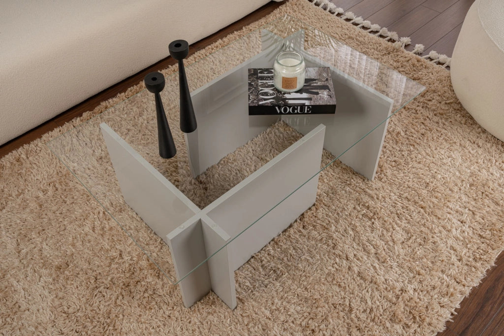Tavolino in vetro "Vetrino" 105 x 65 x 40 cm - Grigio