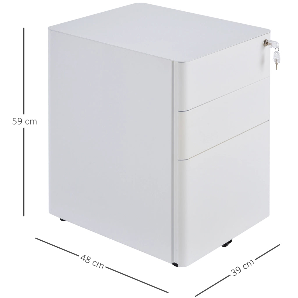 Rollcontainer mobile con 3 cassetti, armadietto ufficio in acciaio bianco, 39x48x59 cm