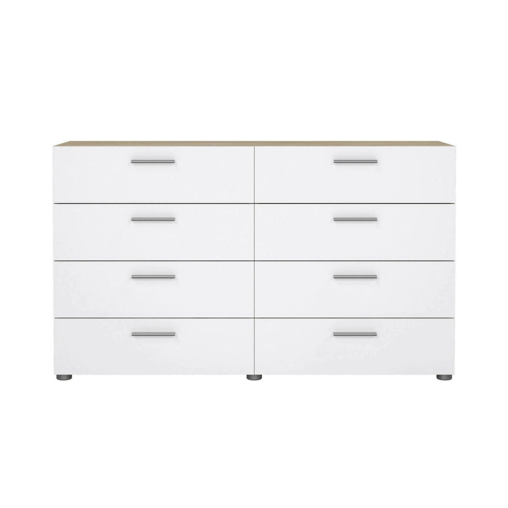 Credenza Aligon, Buffet da soggiorno, Madia da salotto, Dispensa da cucina, 140x40 h83 cm, Quercia e Bianco lucido