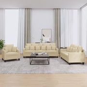 Set Divani 3 pz con Cuscini Crema in Tessuto 3201634