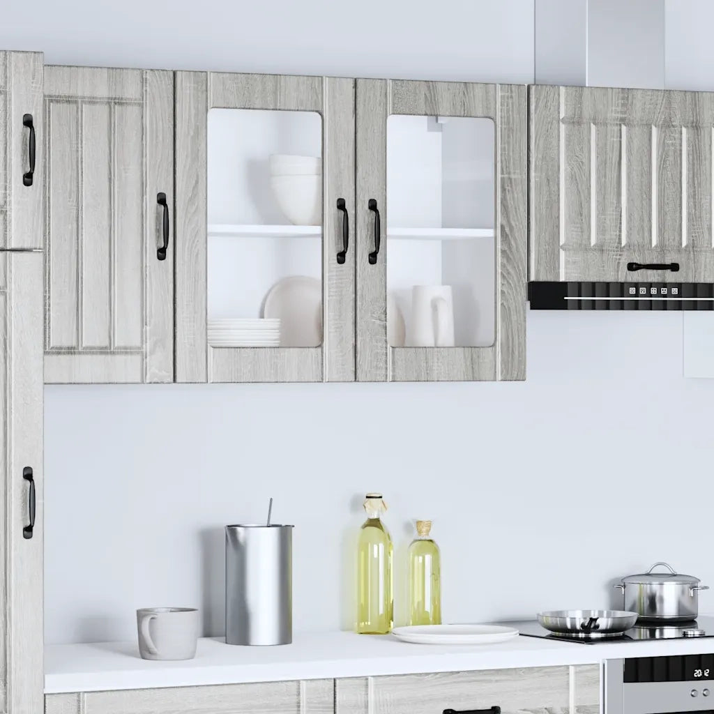 Pensile da Cucina con Porta in Vetro Lucca Grigio Sonoma